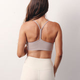 Frida Taupe Top. High-support sports top made from recycled fabric