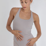 Magnolia Bodysuit Taupe. Sustainable women's sports bodysuit