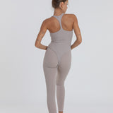 Magnolia Bodysuit Taupe. Sustainable women's sports bodysuit