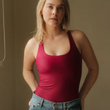 Magnolia Bodysuit Wine. Sustainable women's sports bodysuit